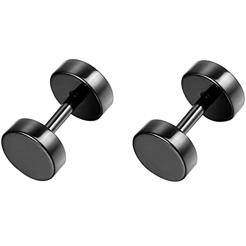 Flongo Männer Ohrstecker Frauen Ohrringe, 9mm Edelstahl Gestüt Stecker Flach Ohrringe Ohrstecker Knopf Ohrhänger Schwarz Taper Fake Plug Tunnel Ohrstecker Piercing Herren,Damen von Flongo