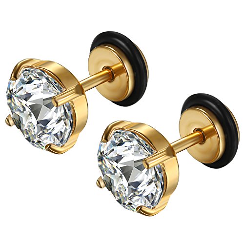 Flongo Ohrstecker Knopf Ohrringe Silber Schwarz Gold Rund Zirkonia Gestüt Stecker Fakeplugs Fake Plug Tragus Piercing Stud Tunnel Ohrpiercing Ohrschmuck Herren, Damen von Flongo