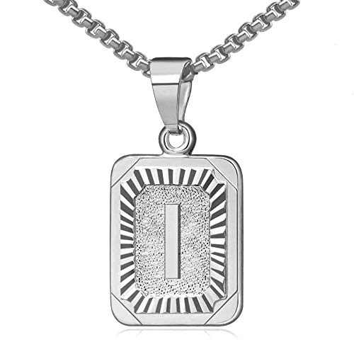 Flongo Anfangsbuchstabe A-Z Anhänger Halskette Frauen Kette Männer Anhänger Namen 26 Alphabete Großbuchstabe Dog Tag Silber Damen Herren-Accessoires Buchstabe I von Flongo