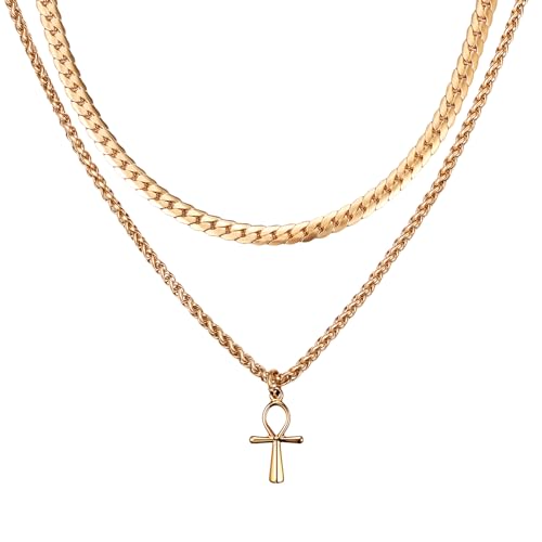 Flongo Ankh Kreuz Kette für Herren: Gold Ägyptisches Anhänger Halskette Mehrschichtige Edelstahl Schlangenkette und Drachenkette Altägyptisches Lebenssymbol Christliche Schutzkette für Mode Männer Flongo Ankh Kreuz Kette für Herren: Gold Ägyptisches Anhänger Halskette Mehrschichtige Edelstahl Schlangenkette und Drachenkette Altägyptisches Lebenssymbol Christliche Schutzkette für Mode Männer von Flongo