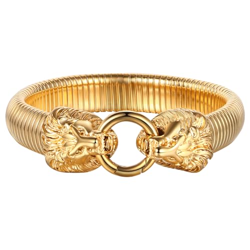 Flongo Armband mit Löwe für Damen Herren: Gold Löwenkopf Armreif Edelstahl Verstellbar Elastisch Verschluss Armkette Goth Viking Biker Link Bully Chunky Armspange Männer Frauen Flongo Armband mit Löwe für Damen Herren: Gold Löwenkopf Armreif Edelstahl Verstellbar Elastisch Verschluss Armkette Goth Viking Biker Link Bully Chunky Armspange Männer Frauen von Flongo