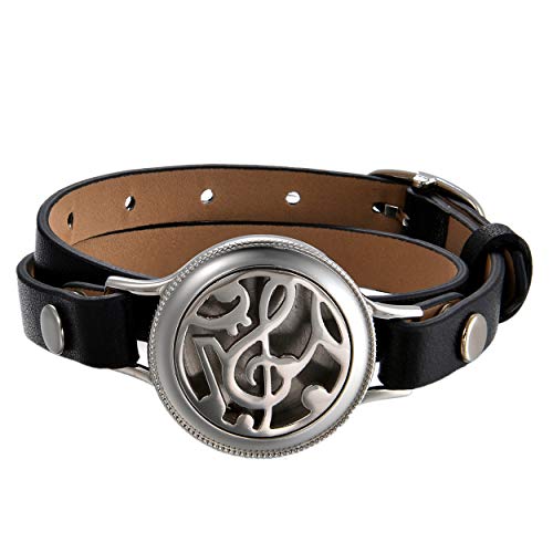 Flongo Aromatherapie Lederarmband Damen-Armband, Leder Armband Armreif Aroma Locket Diffuser Duftstofflocket mit Farbigen Filz-Pads ätherisches Öl Diffusor für Frauen von Flongo