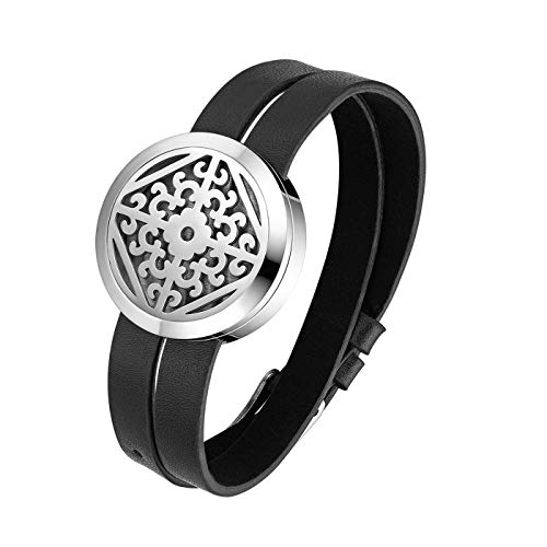 Flongo Aromatherapie Lederarmband Aroma-öl diffusor Duftarmband für Damen und Herren Duftstofflocket mit 6 Filz-Pads Aroma Duft Armreif portabler tragbarer Duft Schmuck Geschenke für Damen und Mädchen von Flongo