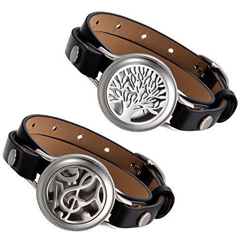 Flongo Aromatherapie Lederarmband Damen-Armband, Edelstahl Leder Armband Armreif Aroma Locket Diffuser Duftstofflocket mit 8 Farbigen Filz-Pads ätherisches Öl Diffusor Hohl Muster Frauen Flongo Aromatherapie Lederarmband Damen-Armband, Edelstahl Leder Armband Armreif Aroma Locket Diffuser Duftstofflocket mit 8 Farbigen Filz-Pads ätherisches Öl Diffusor Hohl Muster Frauen von Flongo