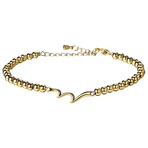 Flongo BFF Armband Morsecode für Damen: Gold Vergoldet Perlenarmband mit Wellen Design - Verstellbar 16,5cm+5cm - Freundschaftsarmband - 18. Geburtstag Mädchen Geschenk für Freundin von Flongo