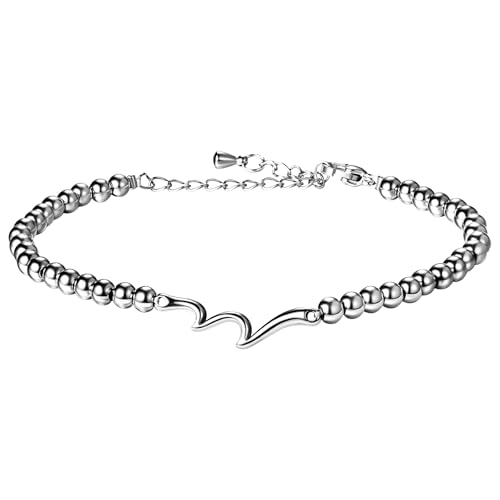 Flongo BFF Armband Morsecode für Damen: Silber Vergoldet Perlenarmband mit Wellen Design - Verstellbar 16,5cm+5cm - Freundschaftsarmband - 18. Geburtstag Mädchen Geschenk für Freundin von Flongo