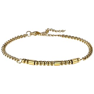 Flongo BFF Morsecode Armband für Damen: Gold Edelstahl Vergoldet Perlenarmband - Verstellbar 19cm+5cm - Freundschaftsschmuck Geheimbotschaft - Geburtstag Geschenk Freundin - Einzigartig BFF von Flongo