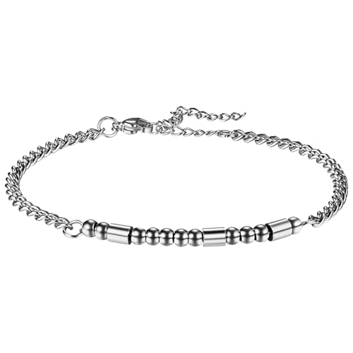 Flongo BFF Morsecode Armband für Damen: Silber Edelstahl Vergoldet Perlenarmband - Verstellbar 19cm+5cm - Freundschaftsschmuck Geheimbotschaft - Geburtstag Geschenk Freundin - Einzigartig BFF von Flongo