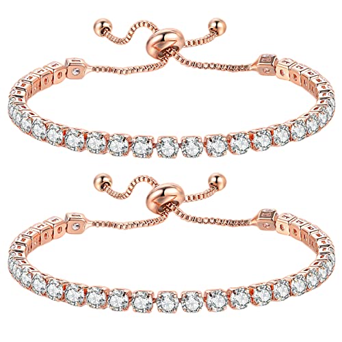 Flongo BFF Pärchen Armband Ketten Freundschaftsarmbäner für 2 Armreif Armkette mit Zirkonia für Frauen Mädchen Rosegold von Flongo