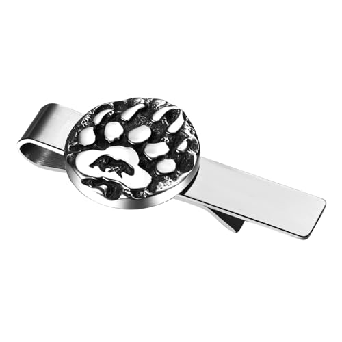 Flongo Bärenklaue Schmuckset Wikinger für Herren: Manschettenknöpfe Krawattenklammer Tiere cufflink Bären Vintage Knöpfe skandinavischen Piraten norwegischen Schmuck Edelstahl Amulett Vater Geschenk von Flongo