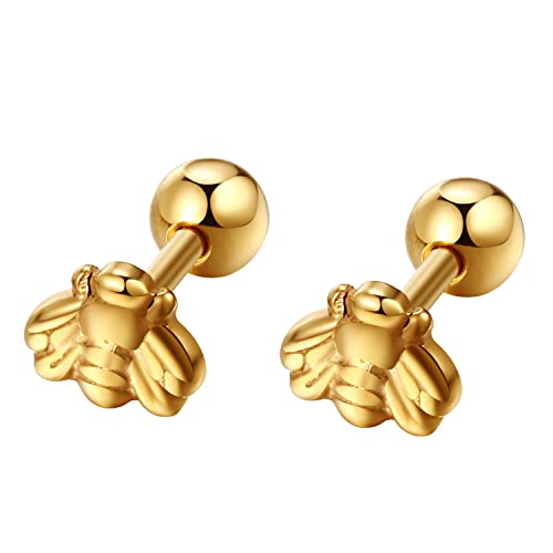 Flongo Biene Ohrstecker Damen Süße Honigbiene Ohrringe Edelstahl Helix Piercings Ohr Tragus Stud Ohrringe Conch Knorpel Ohrpiercing Geschenk für Frauen Mädchen Gold von Flongo