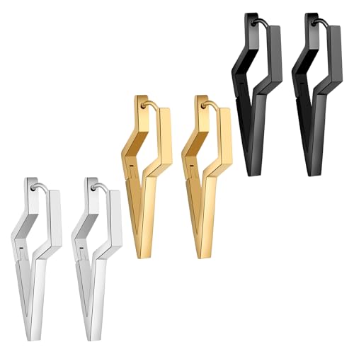 Flongo Blitz Punk Ohrringe für Damen: Lightning Bolt Ohrhänger aus Edelstahl - Rock Style Schmuck in Gold, Silber, Schwarz - Hypoallergene Ohrstecker mit Blitz-Design - Coole Damenohrringe von Flongo