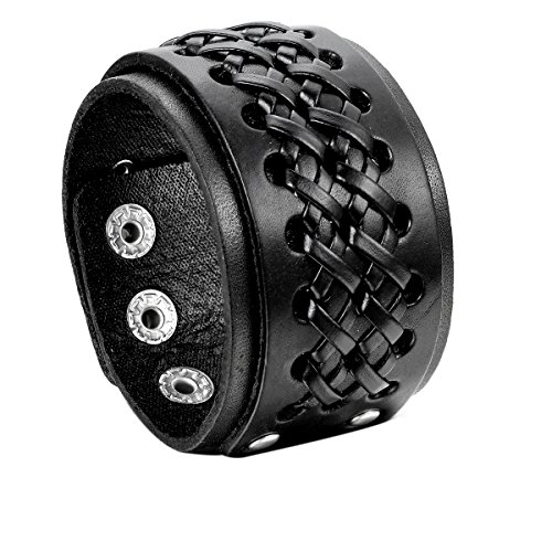 Flongo Breit Legierung Leder Armband Armreif Manschette Schwarz Silber Kreuz Geflochten Verstellbaren Motorradfahrer Punk Rock Herren von Flongo