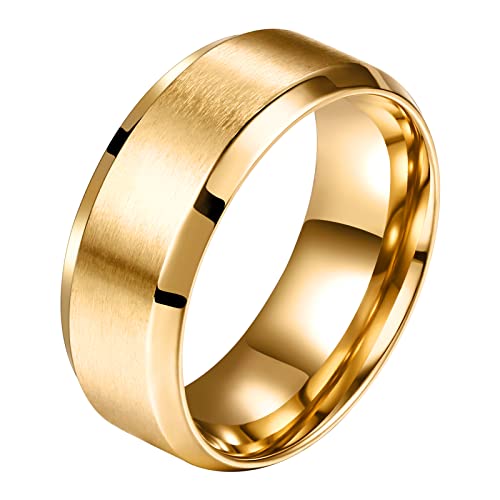 Flongo Breite 8mm Edelstahl Partner Ring Ringe Gold Golden Band Valentine Lieben Paar Verlobung Engagement Verlobungsringe Hochzeit Poliert Herren, Damen 49MM von Flongo