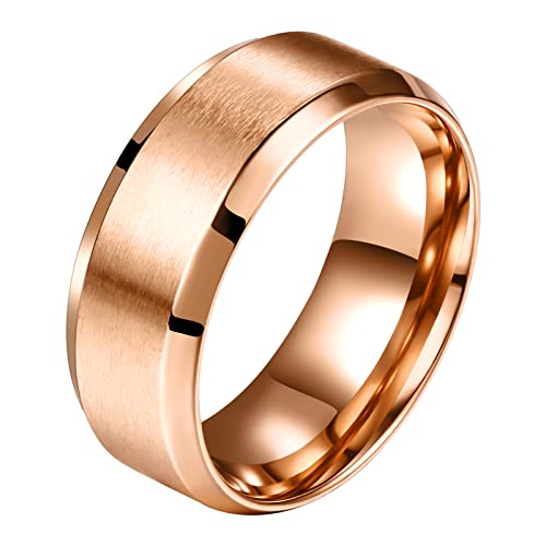 Flongo Breite 8mm Edelstahl Partner Ring Ringe Rose Gold Band Valentine Lieben Paar Verlobung Engagement Verlobungsringe Hochzeit Poliert Herren, Damen 67MM von Flongo