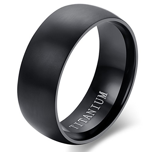 Flongo Herren Ring Breite Männerring Herrenring, 8mm Titan Band Ring Ringe Schwarz Verlobung Engagement Verlobungsringe Hochzeit Herren-Accessoires Gr.52 von Flongo