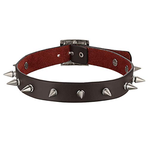 Flongo Choker Tattoo Kette Lederhalsband Damen Herren Halskette Gotik Halsband Schmuck Schwarz Braun Silber mit Spitz Niete Nieten Einstellbar Punk Rock von Flongo