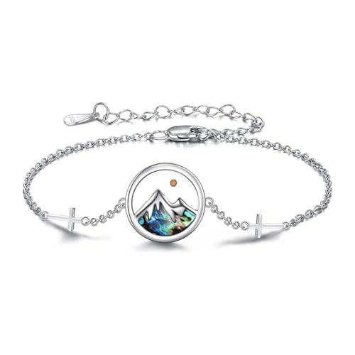 Flongo Christian Senfkorn Armband für Damen: Berg Abalone Muschel Armreif bunt Edelstahl Religion Armkette inspirierende christliche Armspange Geschenke für Frauen von Flongo