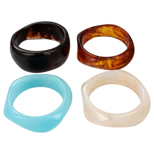 Flongo Chunky Acryl Armbänd für Damen: 4 Stück Bunte Quadratische Breite Geometrische Unregelmäßige Armreifen - Acrylharz Umweltfreundlich Schmuck Geschenke für Geburtstage von Flongo