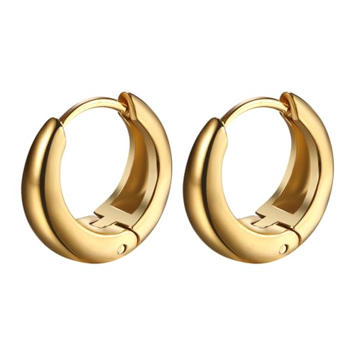 Flongo Creolen Gold Ohrringe für Damen: 14k Vergoldet Kleine Hoop Geometrische Huggie Creolen Edelstahl Ohrstecker Chunky Hypoallergene Frauen Mädchen leichte Ohrringe von Flongo