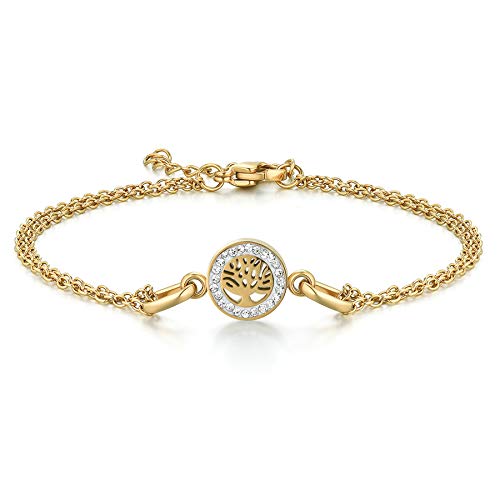 Flongo Damen Armband Armreif Freundschaftsarmbänder BFF Ketten für 2 Armkette Gold mit gefassten Zirkonia Baum Anhänger Flongo Damen Armband Armreif Freundschaftsarmbänder BFF Ketten für 2 Armkette Gold mit gefassten Zirkonia Baum Anhänger von Flongo