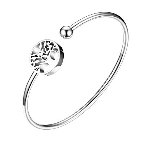 Flongo Damen Armband Frauen Armreif Armkette, Edelstahl Armband Damenarmband Manschette Silber Baum des Lebens Tree of Life Offen-Verschluss Verstellbar von Flongo