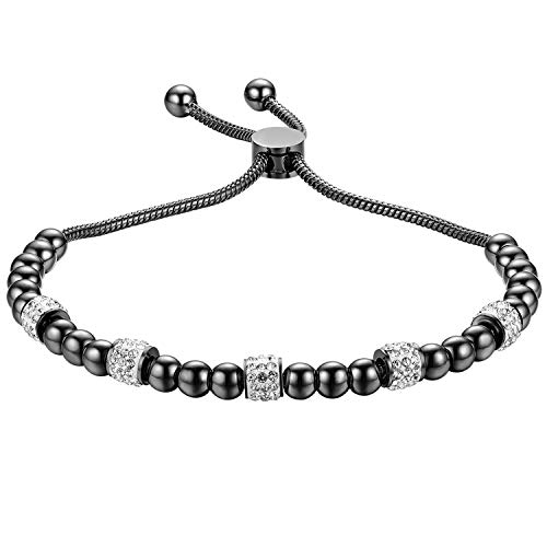 Flongo Damen Armband Armreif Freundschaftsarmbänder BFF Ketten für 2 aus Edelstahl Armkette Kugelkette mit Strass Kugel Größen verstellbar in Schwarz Ton von Flongo