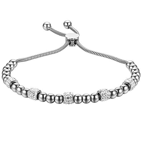 Flongo Damen Armband Armreif Freundschaftsarmbänder BFF Ketten für 2 aus Edelstahl Armkette Kugelkette mit Strass Kugel Größen verstellbar in Silber Ton von Flongo