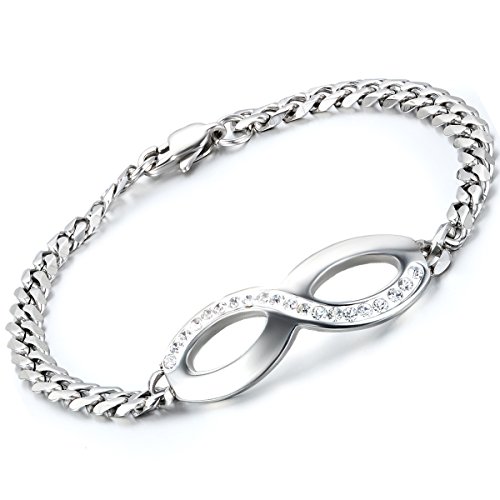 Flongo Damen Armkette, Edelstahl Armband Armreif Armkette BFF Ketten Kettchen Strass Silber Infinity Unendlichkeit Zeichen Symbol Elegant für Damen Frauen von Flongo