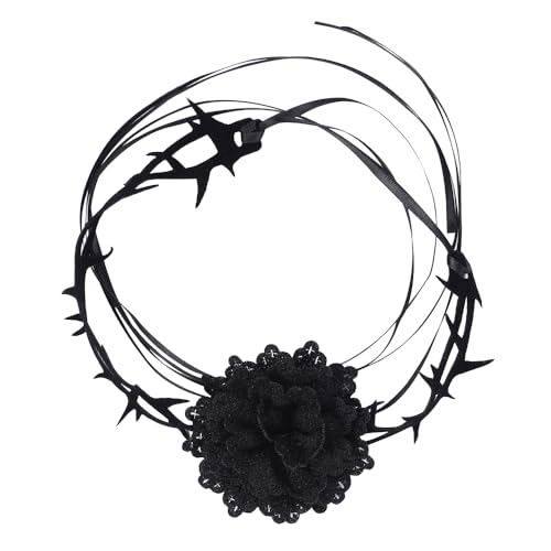 Flongo Damen Blumen Choker schwarz: Halskette Kette Frauen Rose Blume Women Blumenkrawatte Leder Halsband Flower Necklace Vintage Gothic handgemacht Geschenk für Kinder Mädchen Abschlussball Party von Flongo