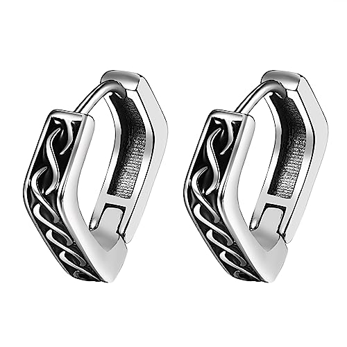 Flongo Damen Creolen Ohrringe Wikinger silber Eckig Huggie Ohrstecker Geometrisch Dreieck Edelstahl Hoop Gothic Ohrschmuck punk earrings für Herren Frauen Mädchen Weihnachten von Flongo