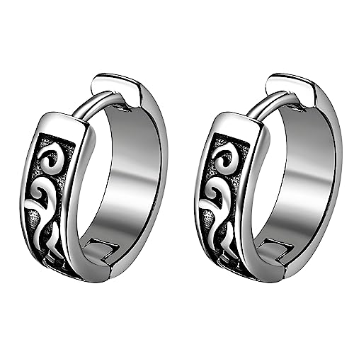 Flongo Damen Creolen Ohrringe Wikinger silber Huggie Ohrstecker Edelstahl Hoop Gothic Ohrschmuck punk earrings für Herren Frauen Mädchen Weihnachten von Flongo