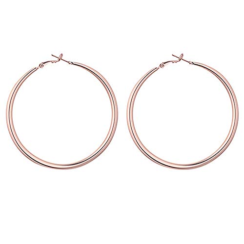 Flongo Damen Groß Ohrringe Creolen Gestüt Reifen Huggie große runden Ohrringe Rose Gold Poliert Charme Elegant Frauen 60mm von Flongo