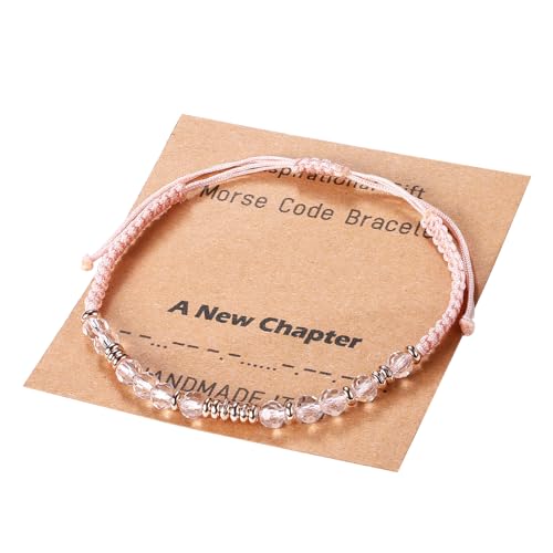 Flongo Damen Morsecode Armband Pink: Perlen Armkette BFF Morse Code Perlenarmband mit Geflochten Paar armbänder Geschenk für best Freund Freundin Mutter Tocher Männer Frauen von Flongo