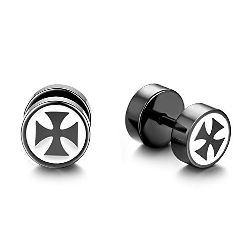 Flongo Damen Ohrringe 8mm Fake Tunnel Männer Ohrstecker Edelstahl Kreuz Kruzifix Ohrstecker Gestüt Stecker Ohrringe Fake Tunnel Illusion verjüngt Cheater piercing plugs Ohrschmuck Silber Gold Schwarz von Flongo
