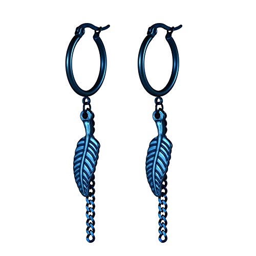 Flongo Damen Ohrringe Herren Ohrstecker Gestüt Stecker Creolen Huggie Ohrhänger Feder Kette hängend Anhänger Gotik Frauen Männer Blau von Flongo