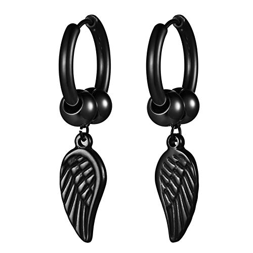 Flongo Damen Ohrringe Herren Ohrstecker Gestüt Stecker Creolen Huggie Ohrhänger Feder hängend Anhänger Gotik Frauen Männer Schwarz von Flongo