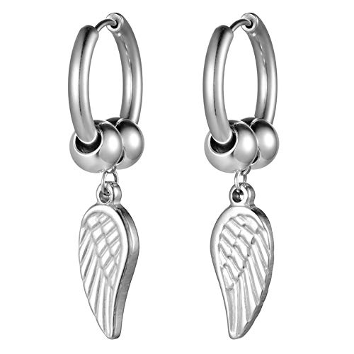 Flongo Damen Ohrringe Herren Ohrstecker Gestüt Stecker Creolen Huggie Ohrhänger Feder hängend Anhänger Gotik Frauen Männer Silber von Flongo