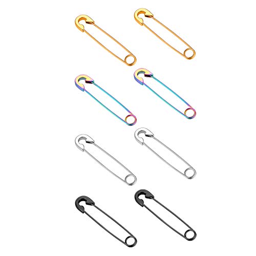 Flongo Damen Ohrringe Herren Ohrstecker mit hängendem Pin Sicherheitsnadel Anhänger Gestüt Stecker Huggie Ohrhänger Creolen Gotik Punk Frauen Männer (4 Paare, Silber/Gold/Schwarz/Bunt) von Flongo