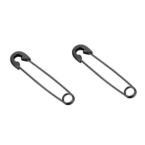 Flongo Damen Ohrringe Herren Ohrstecker mit hängendem Pin Sicherheitsnadel Anhänger aus Edelstahl Gestüt Stecker Huggie Ohrhänger Creolen Schwarz Gotik Punk Frauen Männer von Flongo