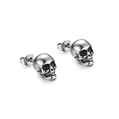 Flongo Damen Ohrringe Knopf Männer Ohrstecker, Totenkopf Schädel Ohrringe Stecker Ohrhänger Schwarz Gold Silber Taper Fake Plug Tunnel Biker von Flongo