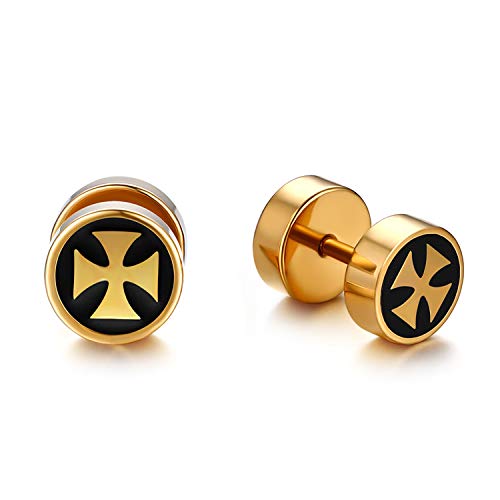 Flongo Damen Kreuz Ohrringe 8mm Fake Tunnel Ohrstecker Edelstahl Kreuz Kruzifix Illusion Ohrstecker Gestüt Stecker Ohrringe Stud Plugs verjüngt Cheater Faux Ohrschmuck Silber Gold Schwarz von Flongo