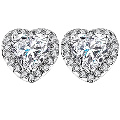 Flongo Damen Ohrringe Ohrstecker in Farbe Silber mit 5A Zirkonia Herz Form Fakeplus Tunnel für Frauen von Flongo