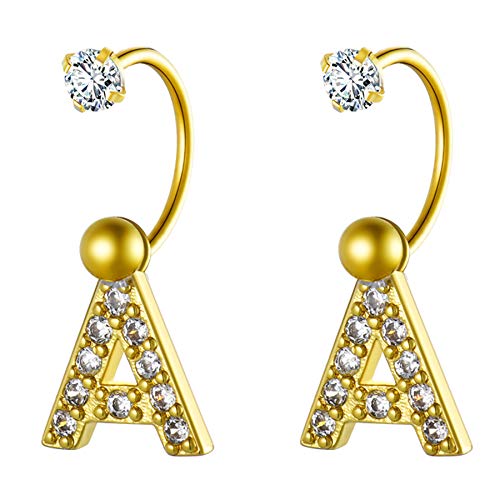Flongo Damen Ohrstecker Anfangsbuchstabe A-Z Ohrringe Ohrhänger mit hängendem Namen 26 Alphabete Großbuchstabe Anhänger für Frauen Gold Buchstabe A von Flongo