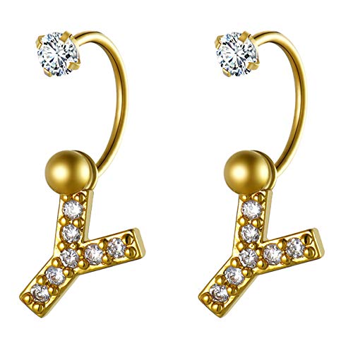 Flongo Damen Ohrstecker Anfangsbuchstabe A-Z Ohrringe Ohrhänger mit hängendem Namen 26 Alphabete Großbuchstabe Anhänger für Frauen Gold Buchstabe Y von Flongo