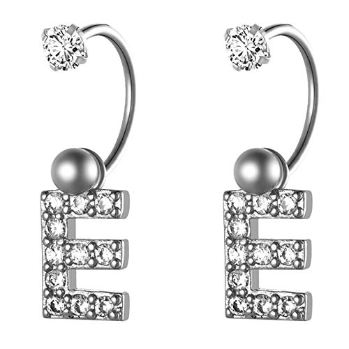 Flongo Damen Ohrstecker Anfangsbuchstabe A-Z Ohrringe Ohrhänger mit hängendem Namen 26 Alphabete Großbuchstabe Anhänger für Frauen Silber Buchstabe E von Flongo
