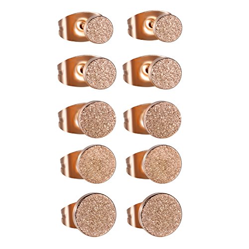 Flongo Damen Ohrstecker Ohrringe, 10 Stück Edelstahl Gestüt Stecker Ohrringe Ohrstecker Ohrhänger Rose Gold Ton Rund Kreis Matt Tunnel Illusion Fake Plugs Charm Charme Set Elegant Frauen von Flongo