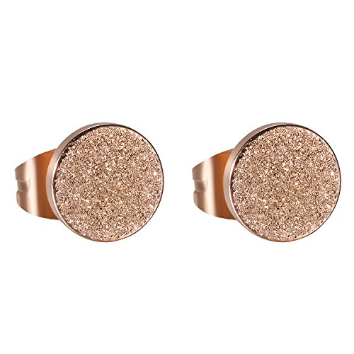 Flongo Damen Ohrstecker Ohrringe, 8mm Edelstahl Gestüt Stecker Ohrringe Ohrstecker Ohrhänger Rose Gold Ton Rund Kreis Matt Tunnel Illusion Fake Plugs Charm Charme Set Elegant Frauen von Flongo