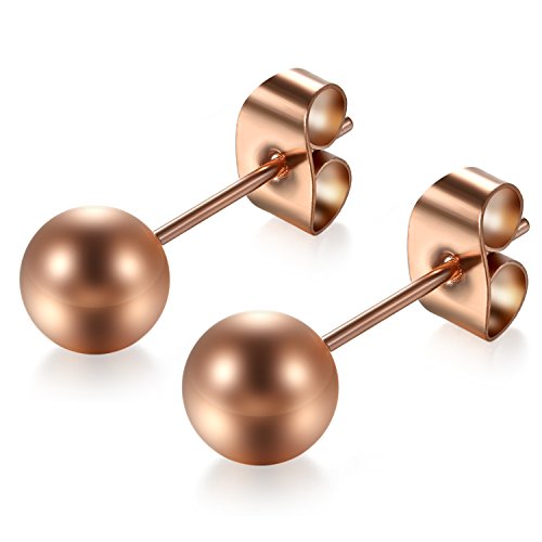 Flongo Damen Perlen Ohrstecker 3mm rosegold Edelstahl Faux Perle rund Kugel Gestüt Stecker Steckerverschluss Stud Ohrringe hypoallergen Starter Set für Damen Herren Mädchen von Flongo