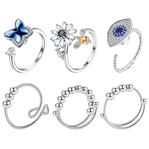 Flongo Damen Ring Fingerring Midi-Ringe Blogger Fingerknöchel Stapeln Entspannung Ringe Set Größenverstellbar drehbarer von Flongo